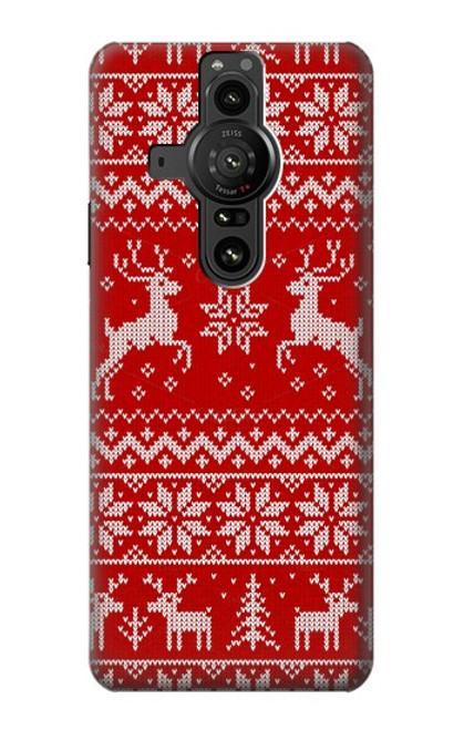 S2835 Renne Motif Tricoté Noël Etui Coque Housse pour Sony Xperia Pro-I