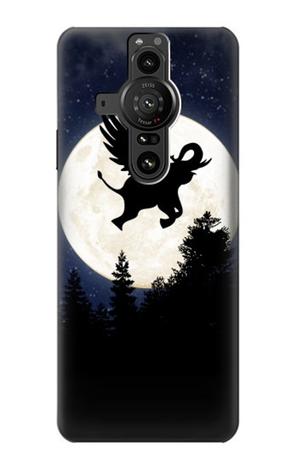 S3323 Voler l'Eléphant Nuit de pleine lune Etui Coque Housse pour Sony Xperia Pro-I