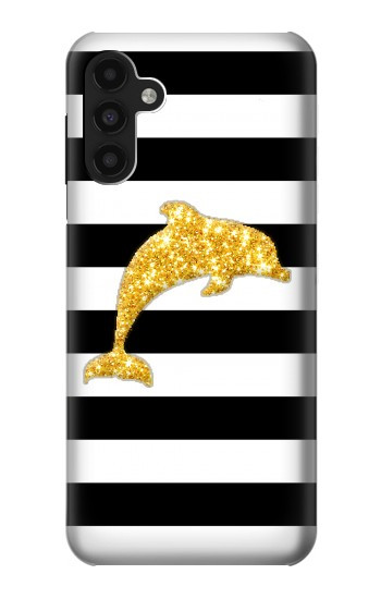 S2882 Noir et blanc rayé Dauphin d'or Etui Coque Housse pour Samsung Galaxy A13 4G