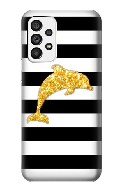 S2882 Noir et blanc rayé Dauphin d'or Etui Coque Housse pour Samsung Galaxy A73 5G