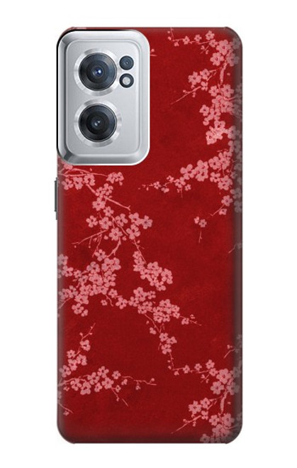 S3817 Motif de fleurs de cerisier floral rouge Etui Coque Housse pour OnePlus Nord CE 2 5G