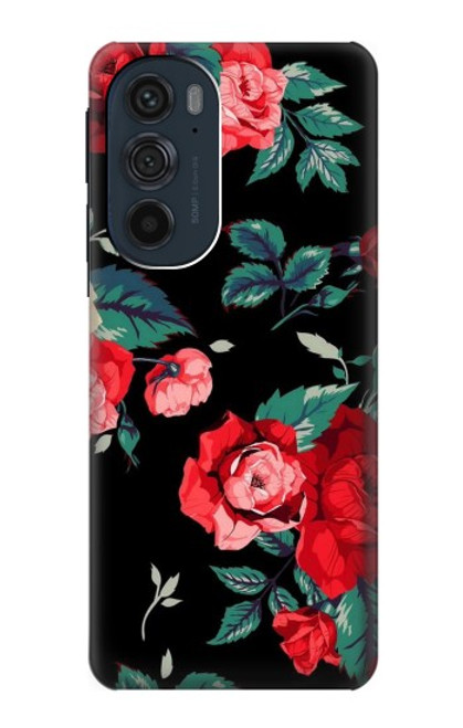 S3112 Motif floral Rose Noir Etui Coque Housse pour Motorola Edge 30 Pro