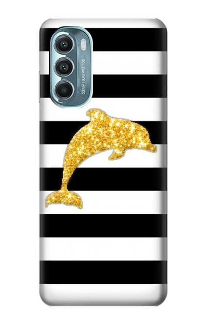 S2882 Noir et blanc rayé Dauphin d'or Etui Coque Housse pour Motorola Moto G Stylus 5G (2022)