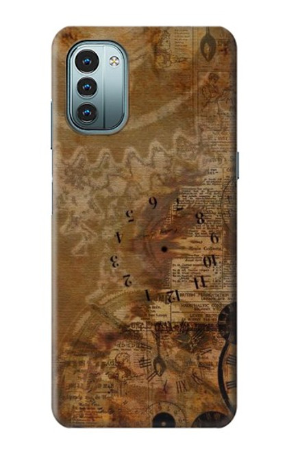 S3456 Papier Steampunk Horloge millésimé Etui Coque Housse pour Nokia G11, G21