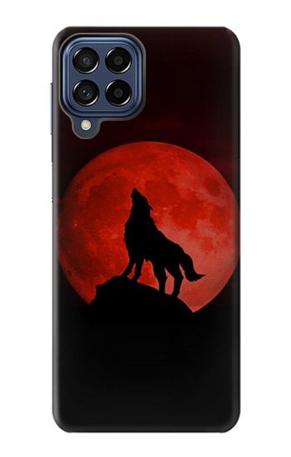 S2955 Loup Hurlant Rouge Lune Etui Coque Housse pour Samsung Galaxy M53