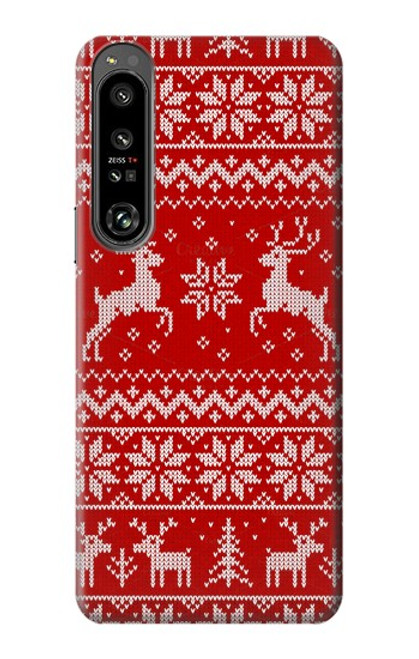 S2835 Renne Motif Tricoté Noël Etui Coque Housse pour Sony Xperia 1 IV