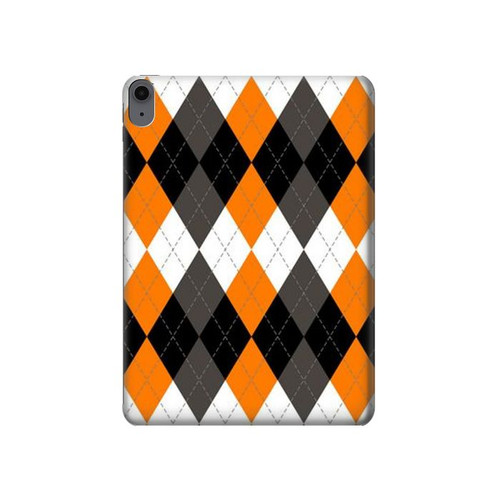 S3421 Noir Orange Blanc Argyle Plaid Etui Coque Housse pour iPad Air (2020, 2022), Air 11 (2024,2025,2026), Pro 11 (2022)