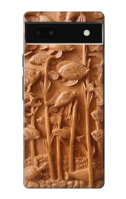 S1307 Poissons Sculpture sur bois imprimé graphique Etui Coque Housse pour Google Pixel 6a