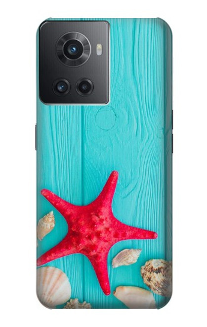 S3428 Aqua Bois Coquille d'étoile de mer Etui Coque Housse pour OnePlus Ace