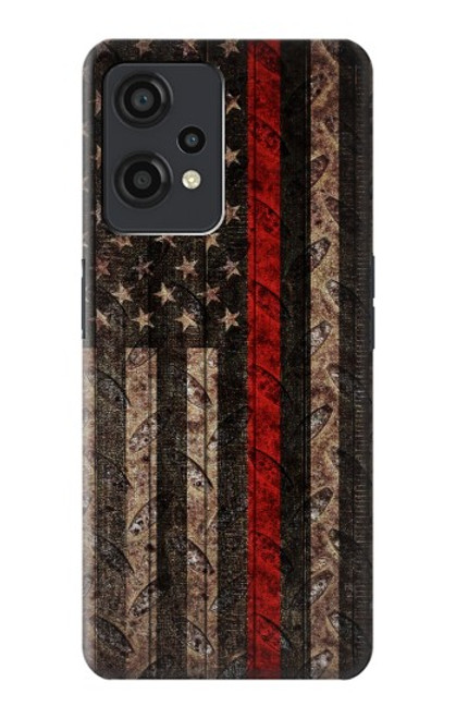 S3804 Graphique de drapeau de ligne rouge en métal de pompier Etui Coque Housse pour OnePlus Nord CE 2 Lite 5G