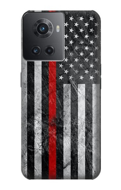S3687 Drapeau américain de pompier mince ligne rouge Etui Coque Housse pour OnePlus 10R
