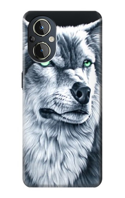 S0123 Loup blanc Etui Coque Housse pour OnePlus Nord N20 5G