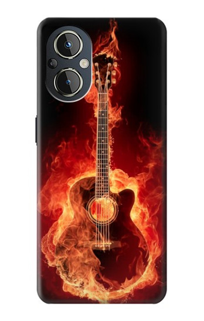 S0415 Graver guitare feu Etui Coque Housse pour OnePlus Nord N20 5G