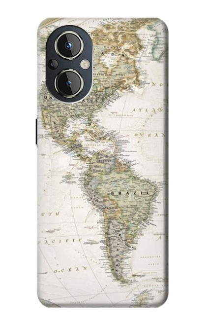 S0604 Carte du monde Etui Coque Housse pour OnePlus Nord N20 5G