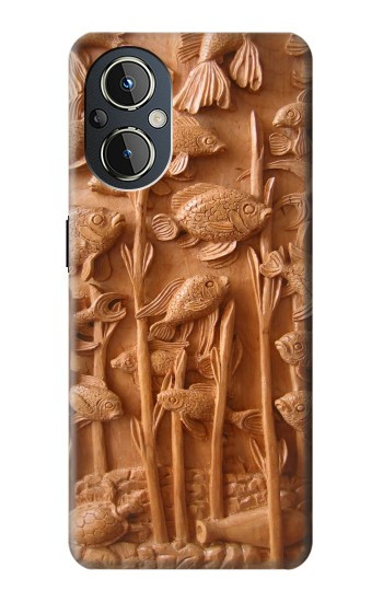 S1307 Poissons Sculpture sur bois imprimé graphique Etui Coque Housse pour OnePlus Nord N20 5G