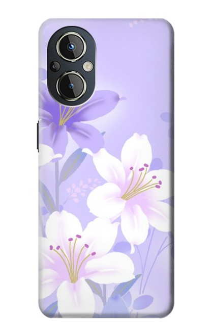 S2361 Fleurs blanches Violet Etui Coque Housse pour OnePlus Nord N20 5G