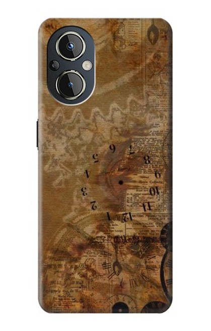 S3456 Papier Steampunk Horloge millésimé Etui Coque Housse pour OnePlus Nord N20 5G