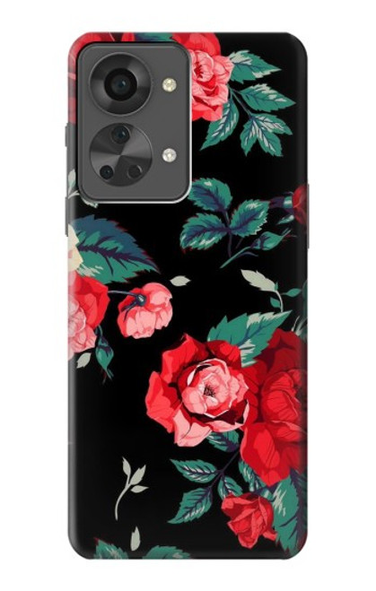 S3112 Motif floral Rose Noir Etui Coque Housse pour OnePlus Nord 2T
