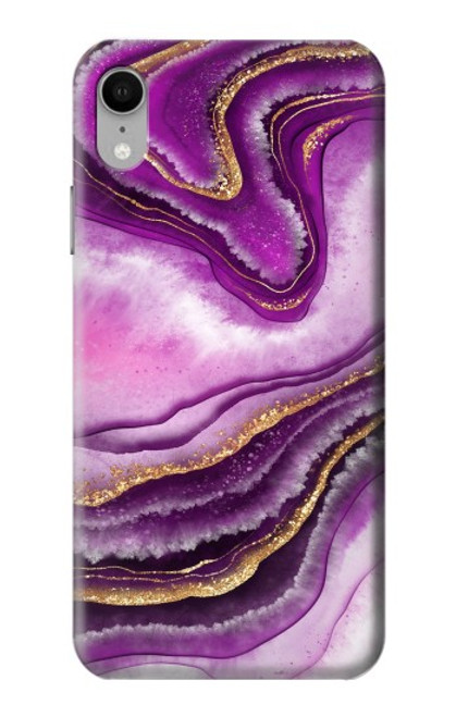 S3896 Stries d'or en marbre violet Etui Coque Housse pour iPhone XR