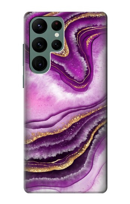 S3896 Stries d'or en marbre violet Etui Coque Housse pour Samsung Galaxy S22 Ultra