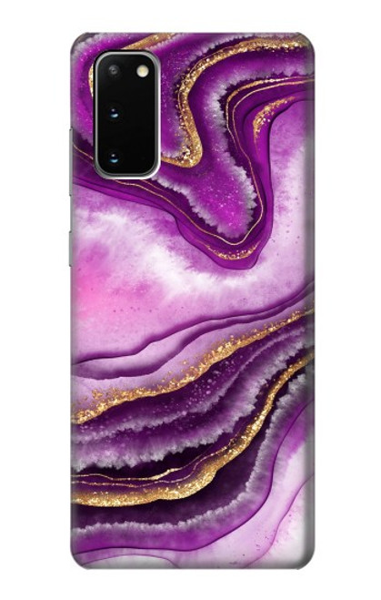 S3896 Stries d'or en marbre violet Etui Coque Housse pour Samsung Galaxy S20