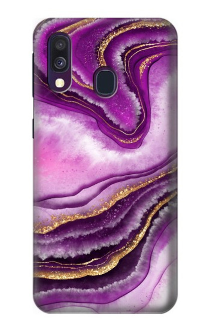 S3896 Stries d'or en marbre violet Etui Coque Housse pour Samsung Galaxy A40