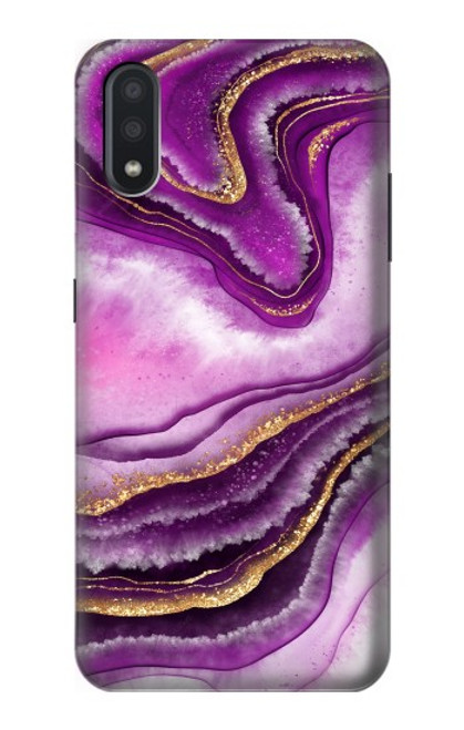 S3896 Stries d'or en marbre violet Etui Coque Housse pour Samsung Galaxy A01