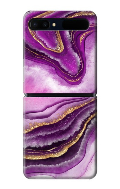 S3896 Stries d'or en marbre violet Etui Coque Housse pour Samsung Galaxy Z Flip 5G