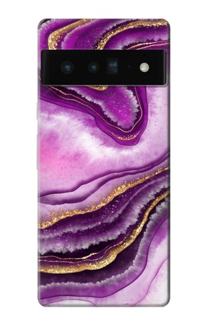 S3896 Stries d'or en marbre violet Etui Coque Housse pour Google Pixel 6 Pro