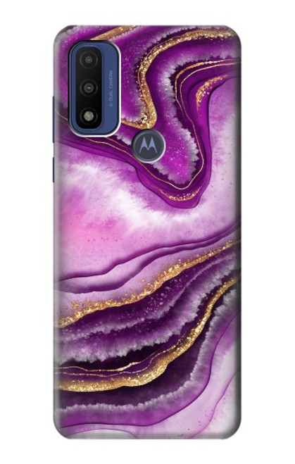 S3896 Stries d'or en marbre violet Etui Coque Housse pour Motorola G Pure