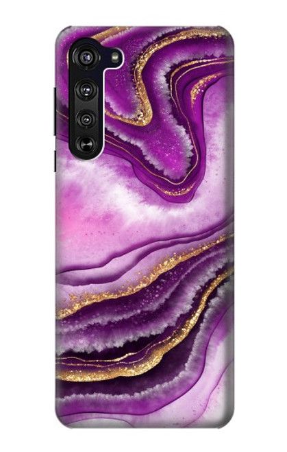 S3896 Stries d'or en marbre violet Etui Coque Housse pour Motorola Edge