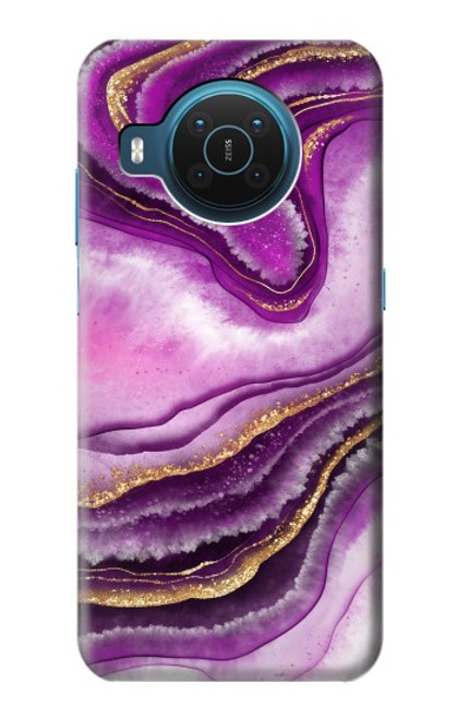 S3896 Stries d'or en marbre violet Etui Coque Housse pour Nokia X20