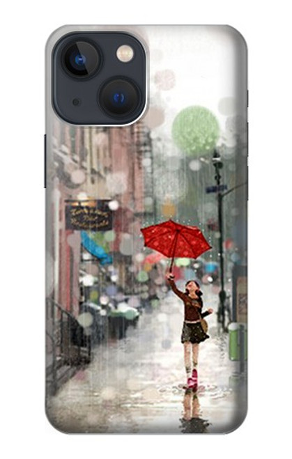 S0108 Fille sous la pluie Etui Coque Housse pour iPhone 14