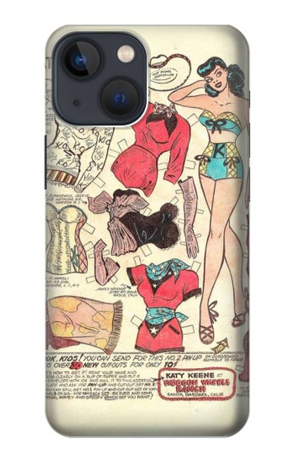 S3820 Poupée de papier de mode de cow-girl vintage Etui Coque Housse pour iPhone 14