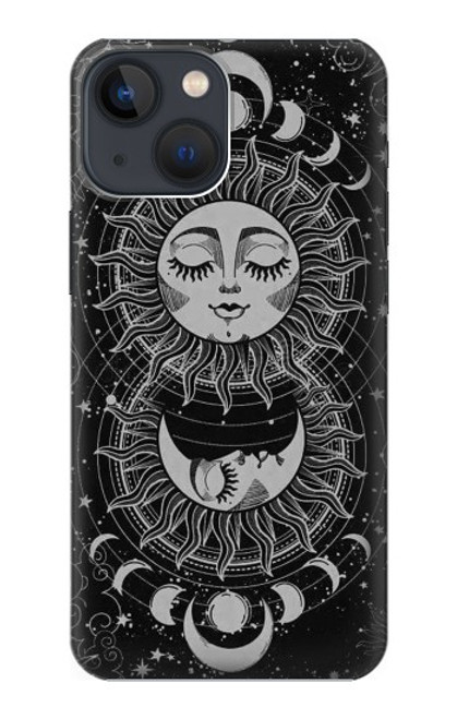 S3854 Visage de soleil mystique Croissant de lune Etui Coque Housse pour iPhone 14