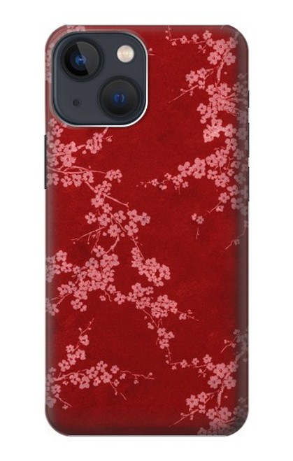 S3817 Motif de fleurs de cerisier floral rouge Etui Coque Housse pour iPhone 14 Plus