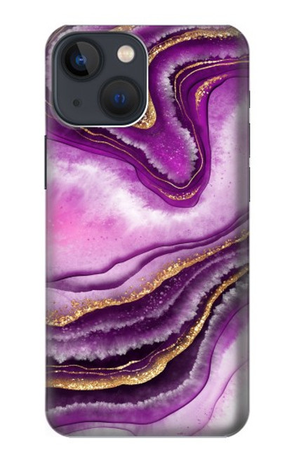 S3896 Stries d'or en marbre violet Etui Coque Housse pour iPhone 14 Plus