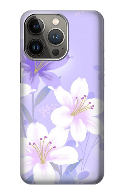 S2361 Fleurs blanches Violet Etui Coque Housse pour iPhone 14 Pro Max