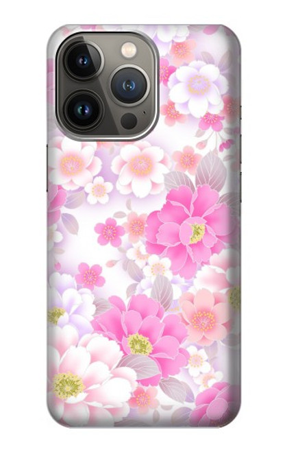 S3036 Flore de fleur rose douce Etui Coque Housse pour iPhone 14 Pro Max