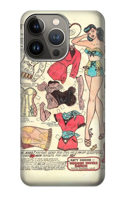 S3820 Poupée de papier de mode de cow-girl vintage Etui Coque Housse pour iPhone 14 Pro Max