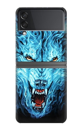 S0752 Feu bleu Loup Etui Coque Housse pour Samsung Galaxy Z Flip 4