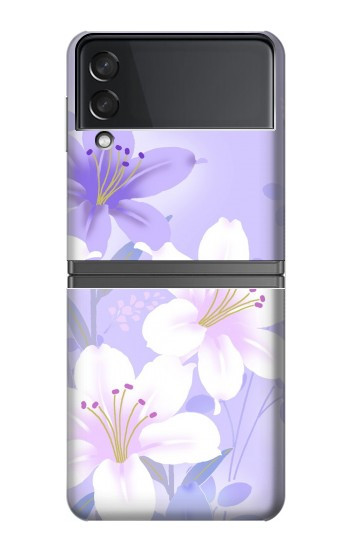 S2361 Fleurs blanches Violet Etui Coque Housse pour Samsung Galaxy Z Flip 4