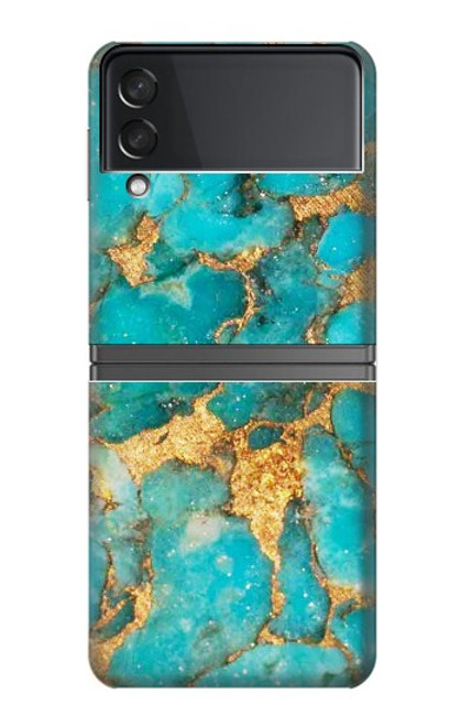 S2906 Aqua Turquoise Pierre Etui Coque Housse pour Samsung Galaxy Z Flip 4