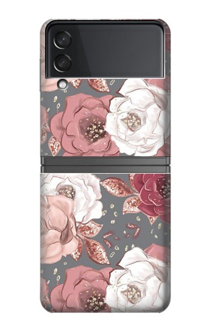 S3716 Motif floral rose Etui Coque Housse pour Samsung Galaxy Z Flip 4