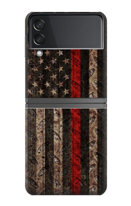 S3804 Graphique de drapeau de ligne rouge en métal de pompier Etui Coque Housse pour Samsung Galaxy Z Flip 4