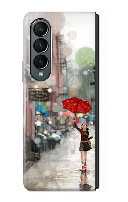 S0108 Fille sous la pluie Etui Coque Housse pour Samsung Galaxy Z Fold 4