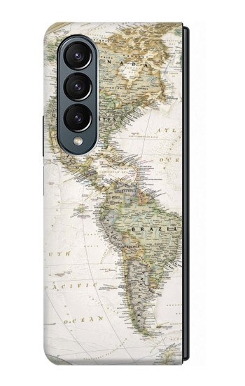 S0604 Carte du monde Etui Coque Housse pour Samsung Galaxy Z Fold 4