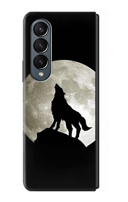 S1981 Loup hurlant à la lune Etui Coque Housse pour Samsung Galaxy Z Fold 4