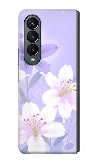 S2361 Fleurs blanches Violet Etui Coque Housse pour Samsung Galaxy Z Fold 4