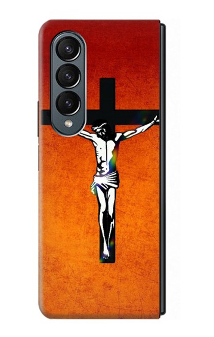 S2421 Jésus-Christ sur la croix Etui Coque Housse pour Samsung Galaxy Z Fold 4